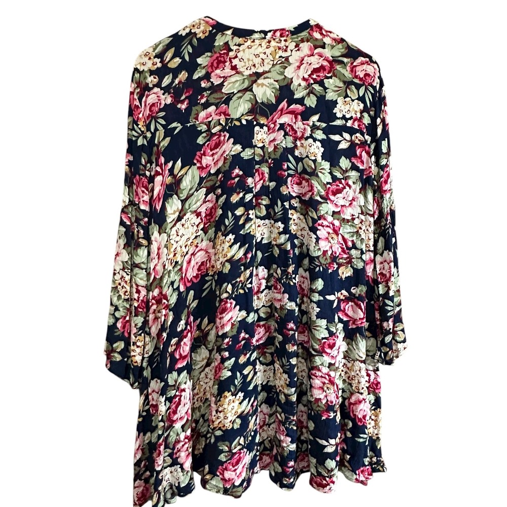 Umgee Floral Print Dress Women's Size M Long Sleeve Navy Pink Flowers - Picture 6 of 6